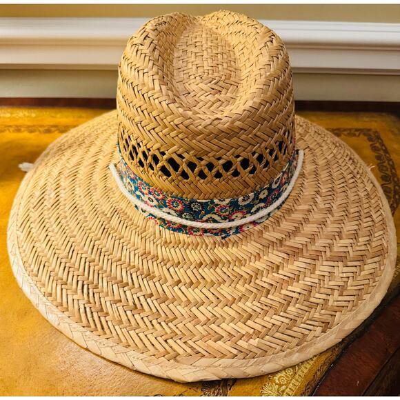 Signatures Tan Straw Hat with Floral Band & String Neck Tie Sunhat - Picture 12 of 13